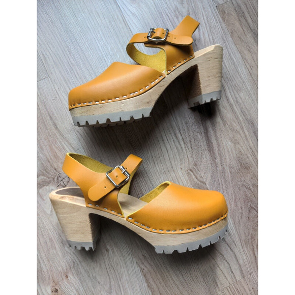 Mia Abba Platform Clog Mustard Yellow Womens 9 EU 39 Wood Heeled Mary … - Picture 5 of 16